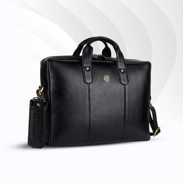 Laptop Bag for Men - Genuine Leather Office Bag - Fits 14/15.6/16 Inch Laptop - Black