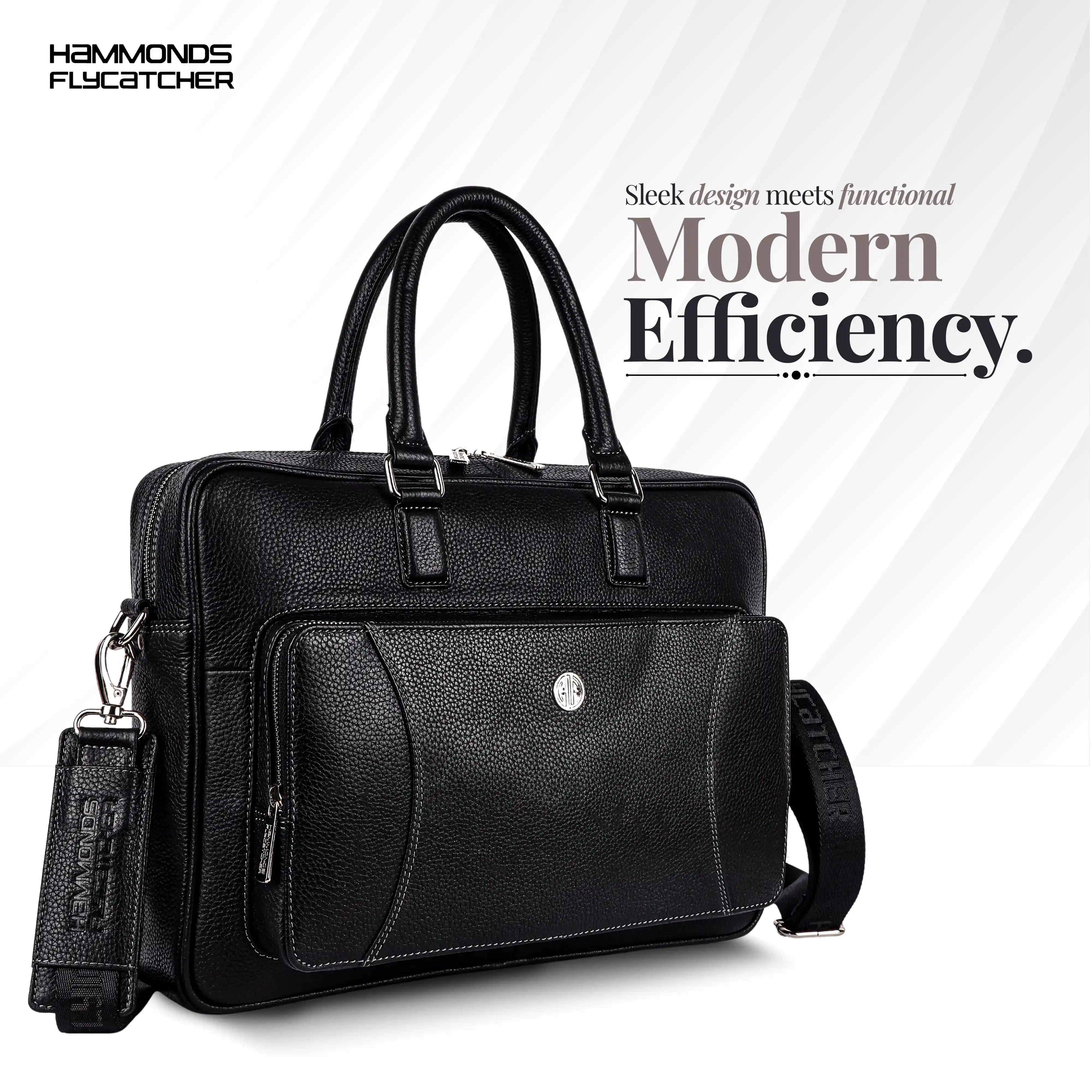 Genuine Leather Laptop Bag for Men, Fits Up to 15.6 Inch Laptop - Leather Office Bag with Adjustable Shoulder Strap and Trolley Strap Secondary image