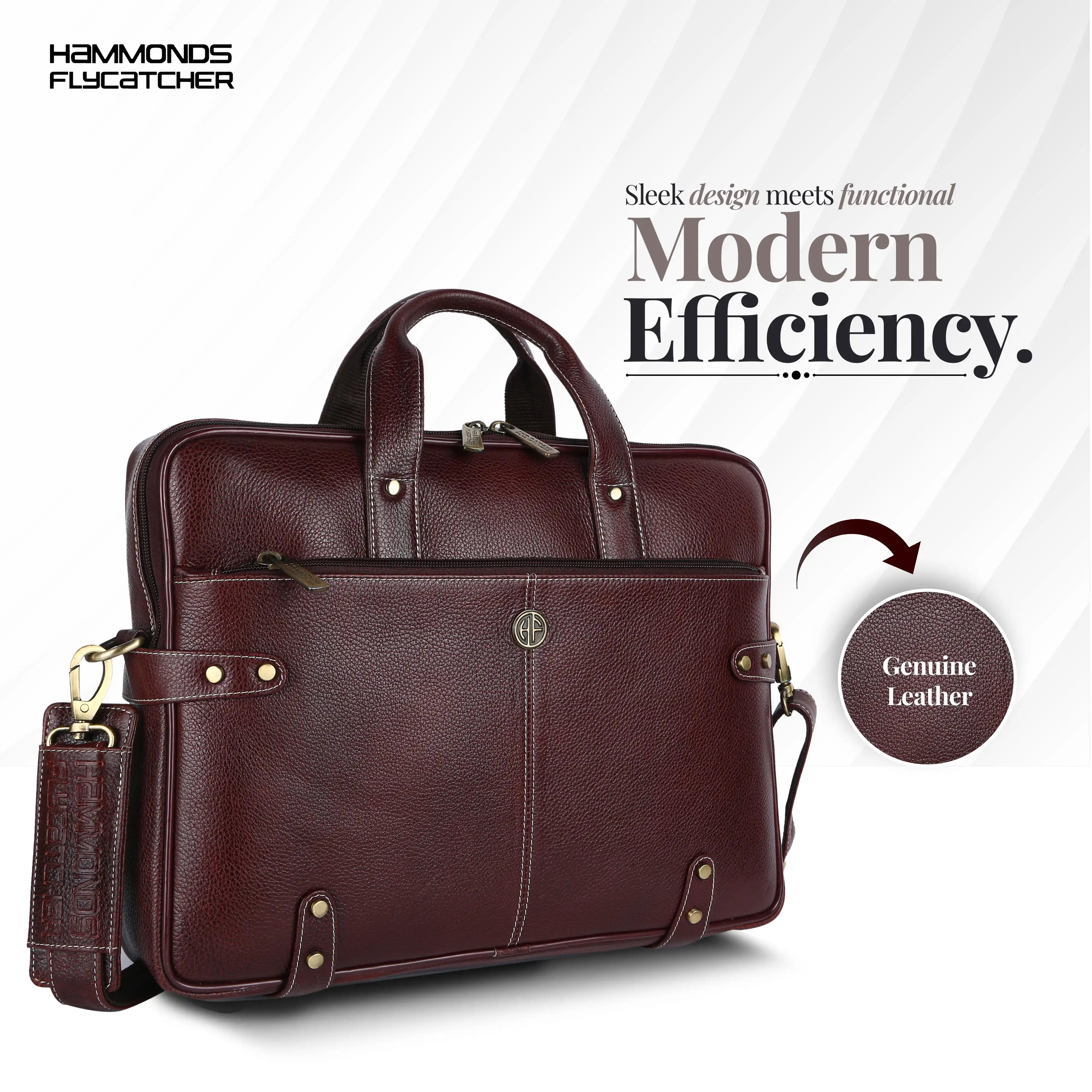Leather Laptop Bag for Men - Fits Upto 15.6 Inch Laptop/MacBook - Premium Office Bag with 1 Year Warranty Secondary image