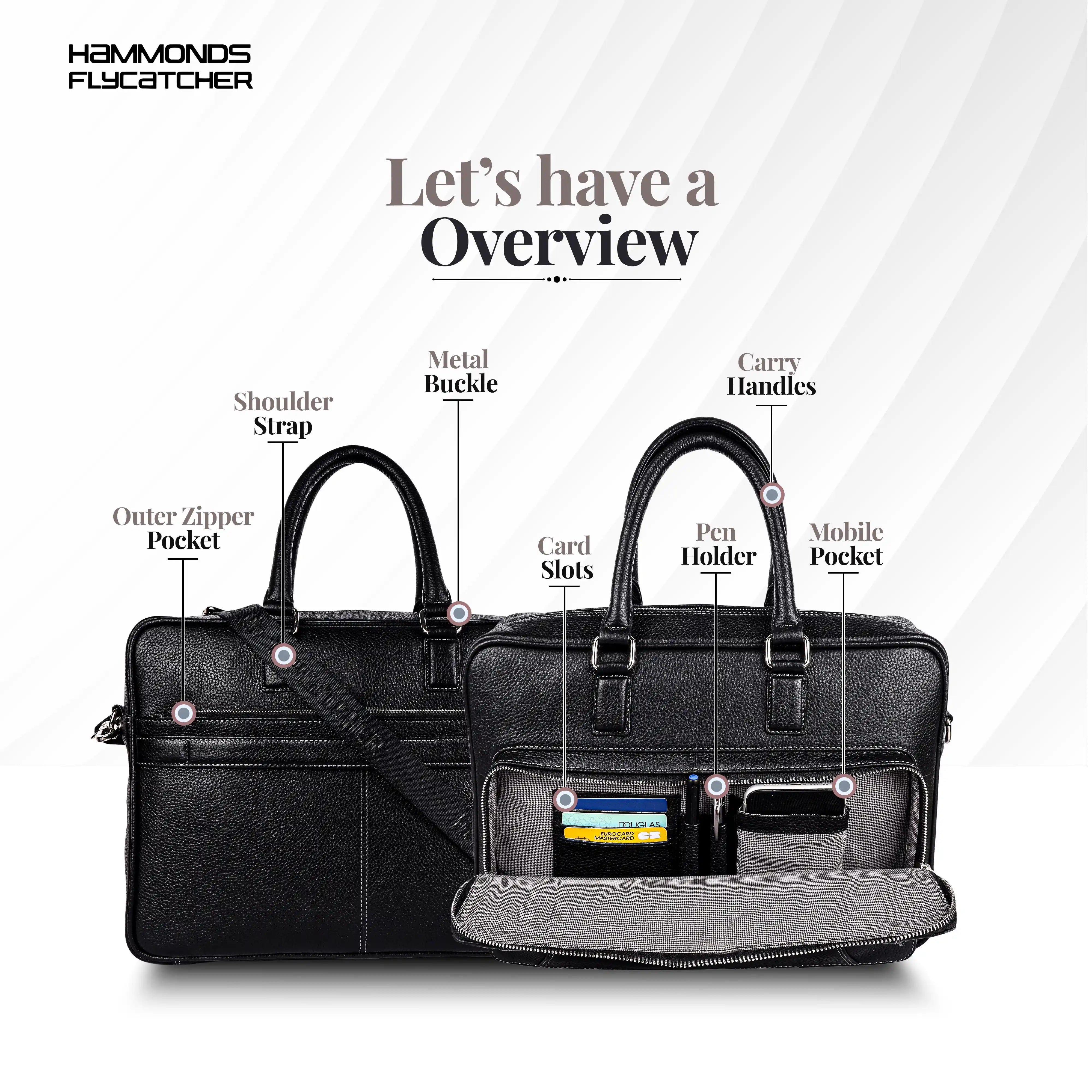 Genuine Leather Laptop Bag for Men, Fits Up to 15.6 Inch Laptop - Leather Office Bag with Adjustable Shoulder Strap and Trolley Strap