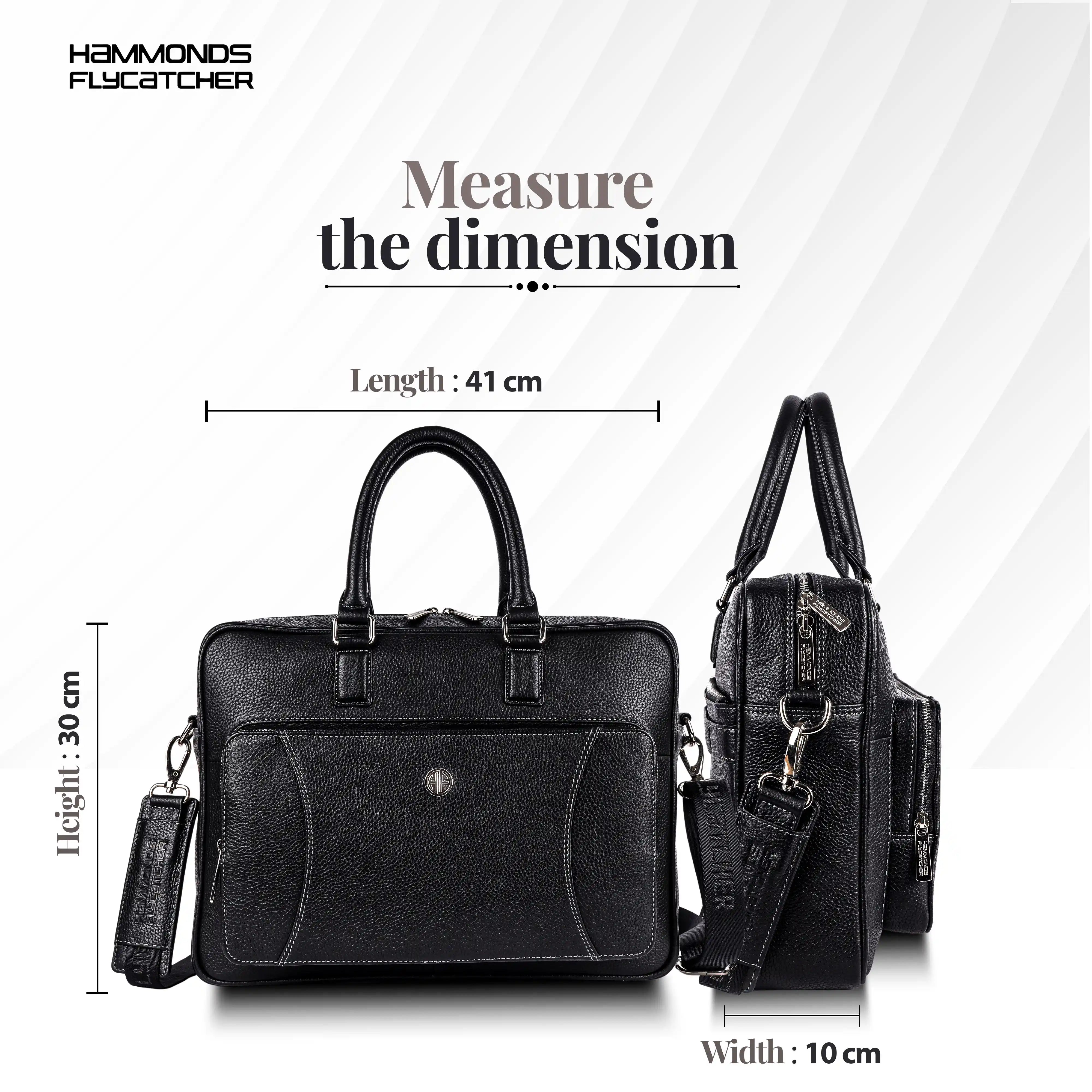 Genuine Leather Laptop Bag for Men, Fits Up to 15.6 Inch Laptop - Leather Office Bag with Adjustable Shoulder Strap and Trolley Strap