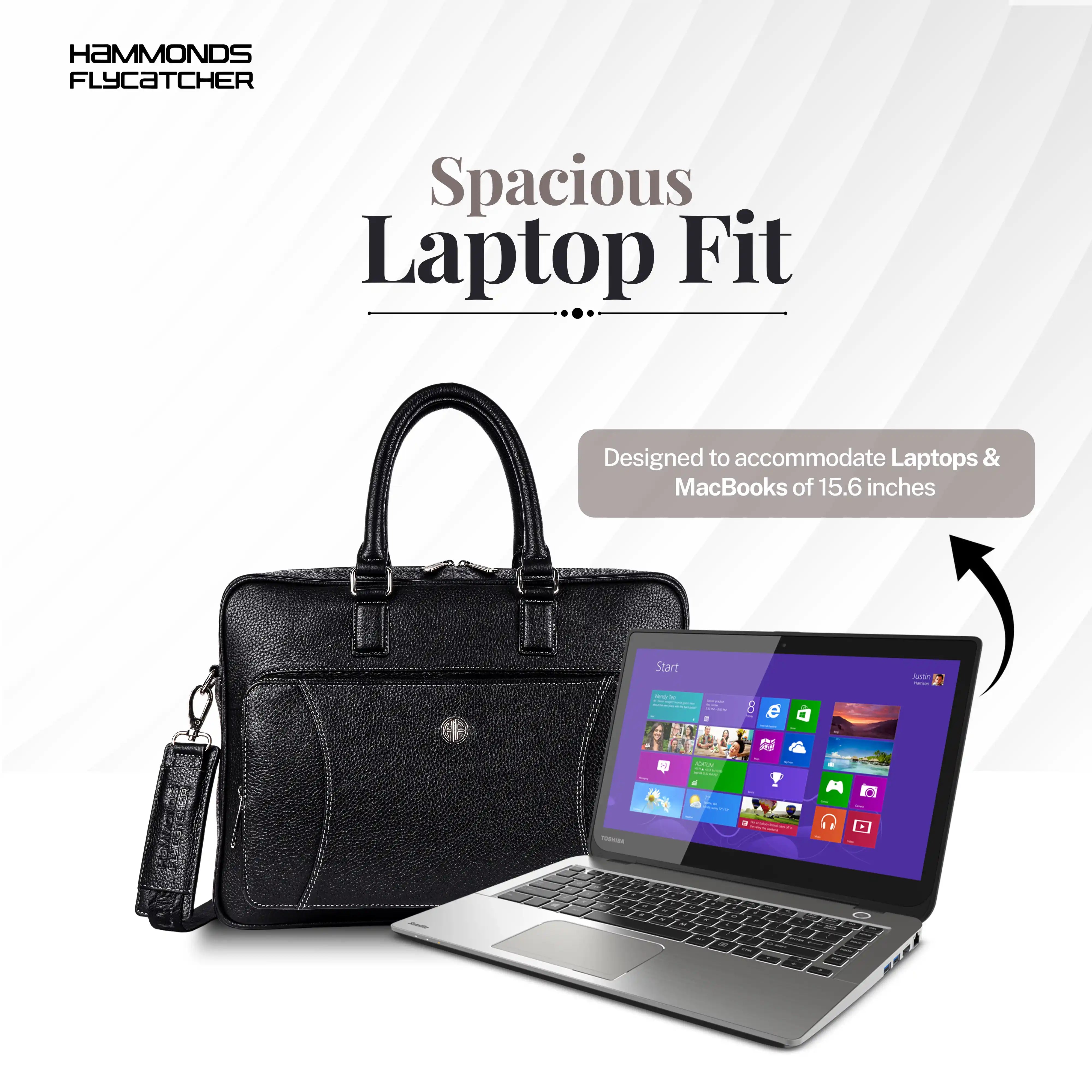 Genuine Leather Laptop Bag for Men, Fits Up to 15.6 Inch Laptop - Leather Office Bag with Adjustable Shoulder Strap and Trolley Strap