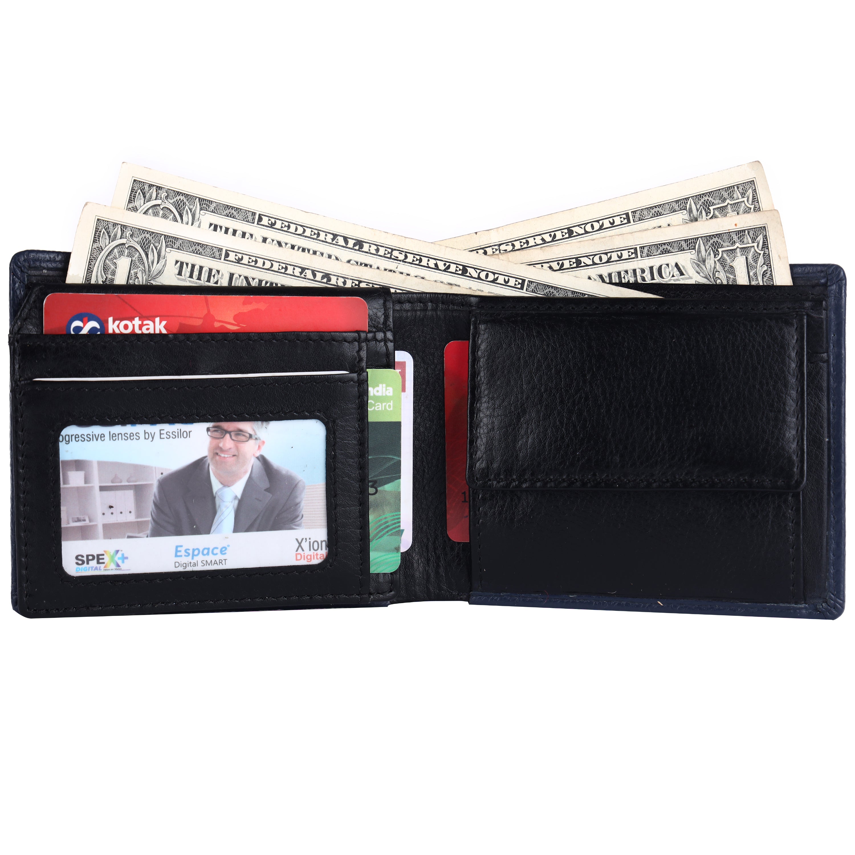 Men's Wallet - Genuine Leather Bifold Money Wallet with RFID Protection - Black Wallet for Men - 5 Card