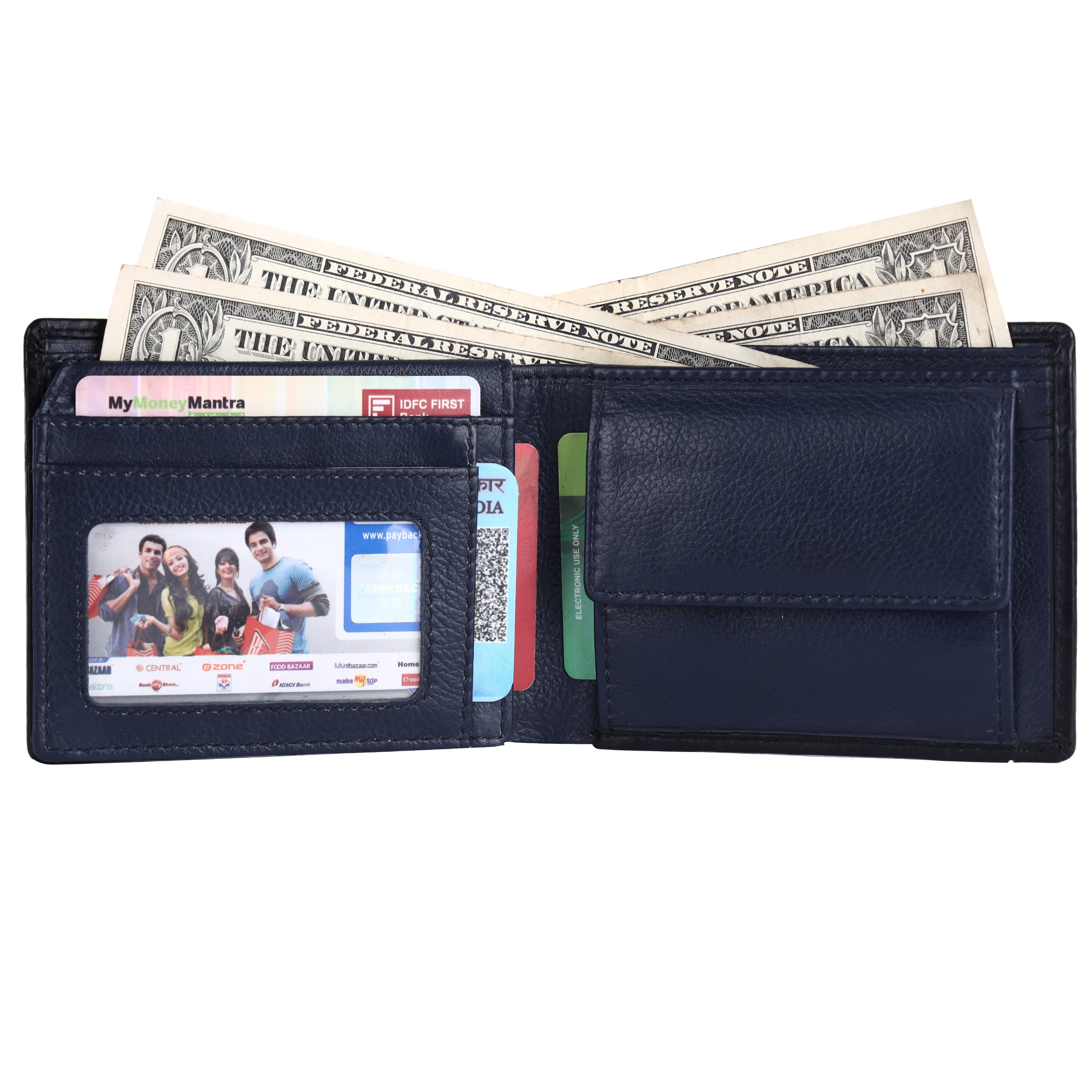 Men's Wallet - Genuine Leather Bifold Money Wallet with RFID Protection - Blue Wallet for Men - 5 Card