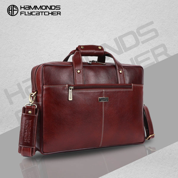 Laptop Bag for Men - Genuine Leather, Brown - Fits 14/15.6 Inch Laptops - Water Resistant Handbag -