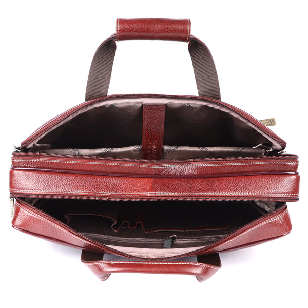 Laptop Bag for Men - Genuine Leather, Brown - Fits 14/15.6 Inch Laptops - Water Resistant Handbag -