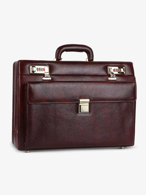 Expandable Briefcase for Men -Genuine Leather Office Bag, Travel Bag with Dual Combination Locks Protection