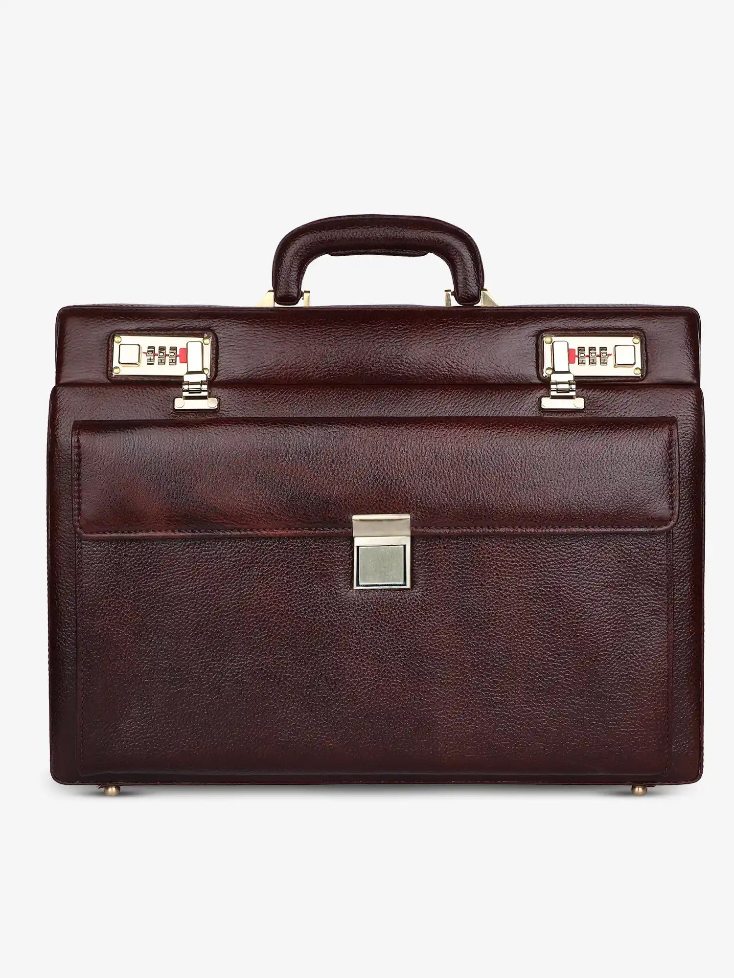 Expandable Briefcase for Men -Genuine Leather Office Bag, Travel Bag with Dual Combination Locks Protection