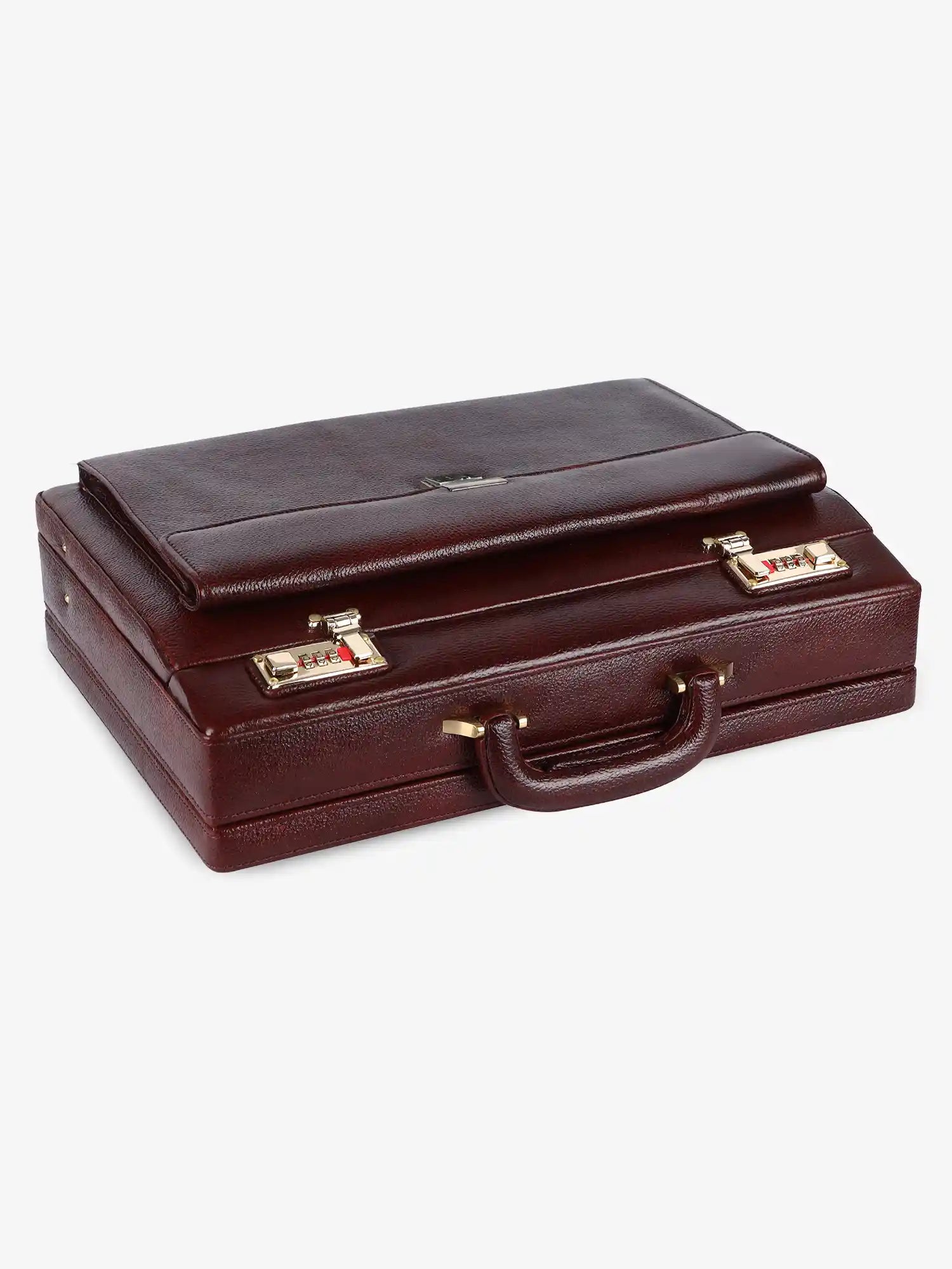 Expandable Briefcase for Men -Genuine Leather Office Bag, Travel Bag with Dual Combination Locks Protection