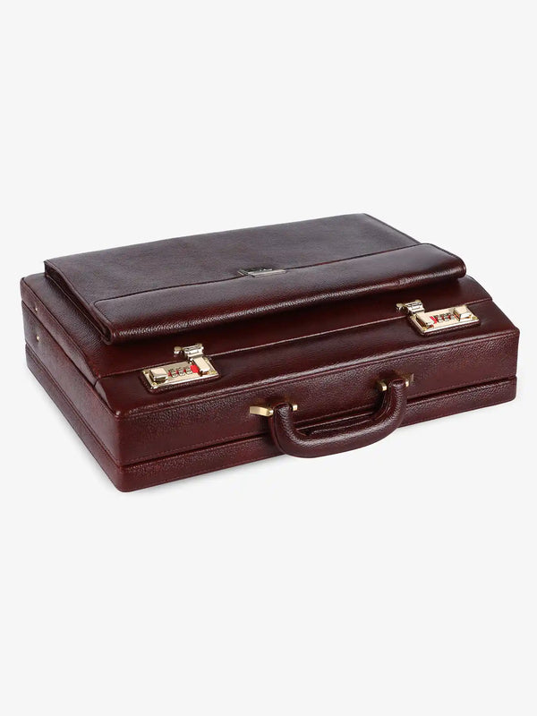 Expandable Briefcase for Men -Genuine Leather Office Bag, Travel Bag with Dual Combination Locks Protection