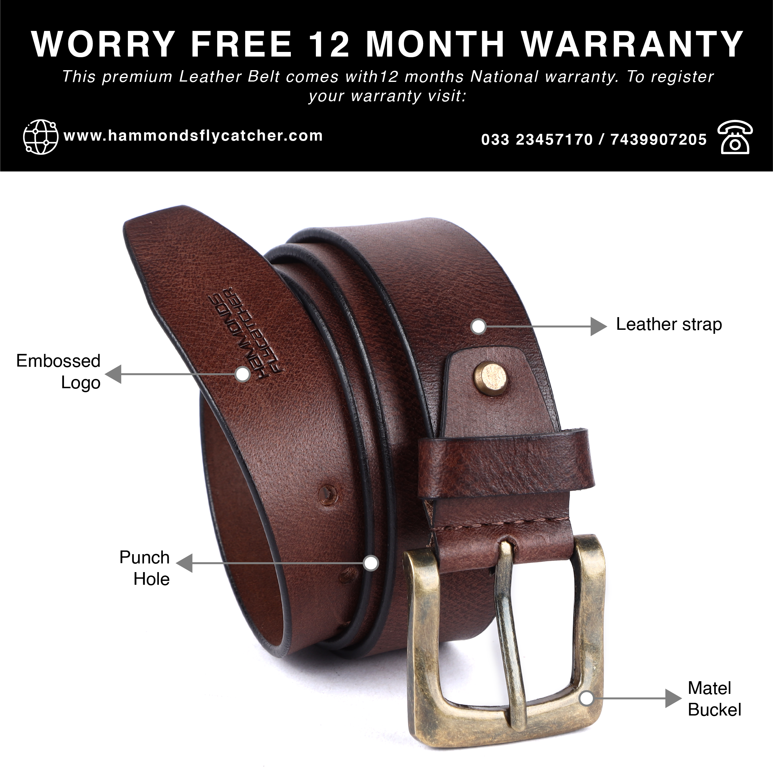 Genuine Leather Belt for Men - Waist Belt Ideal for Casual, Formal - Fits Waist 28-46 Inch