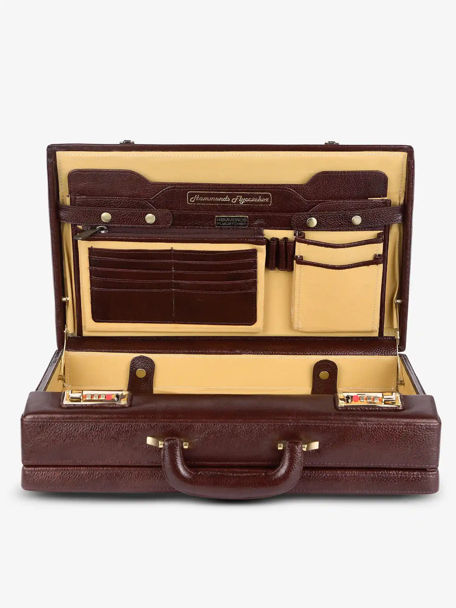 Expandable Briefcase for Men -Genuine Leather Office Bag, Travel Bag with Dual Combination Locks Protection