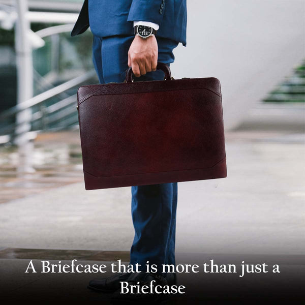 Genuine Leather Briefcase for Men with Expandable File Section - Classic Brown - Laptop Briefcase Office Bag