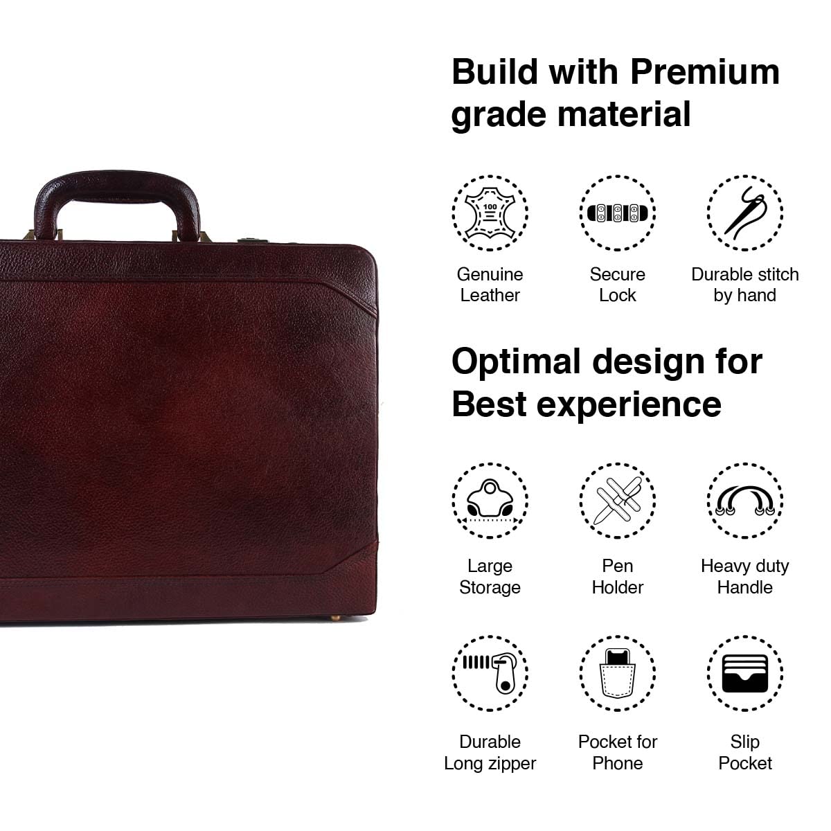 Genuine Leather Briefcase for Men with Expandable File Section - Classic Brown - Laptop Briefcase Office Bag