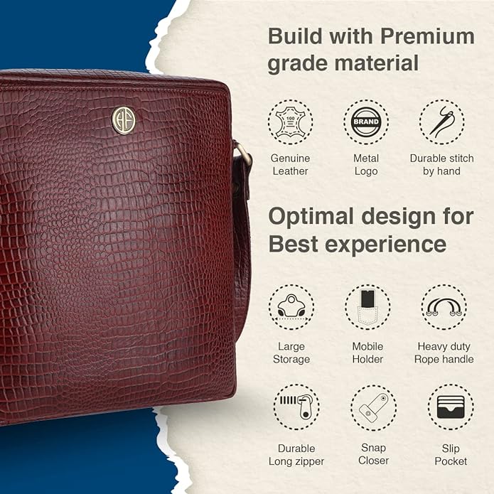 Genuine Leather Travel Messenger Sling Side Documents Bags| 1 Compartments |1 Inner Zipper pocket |1 front