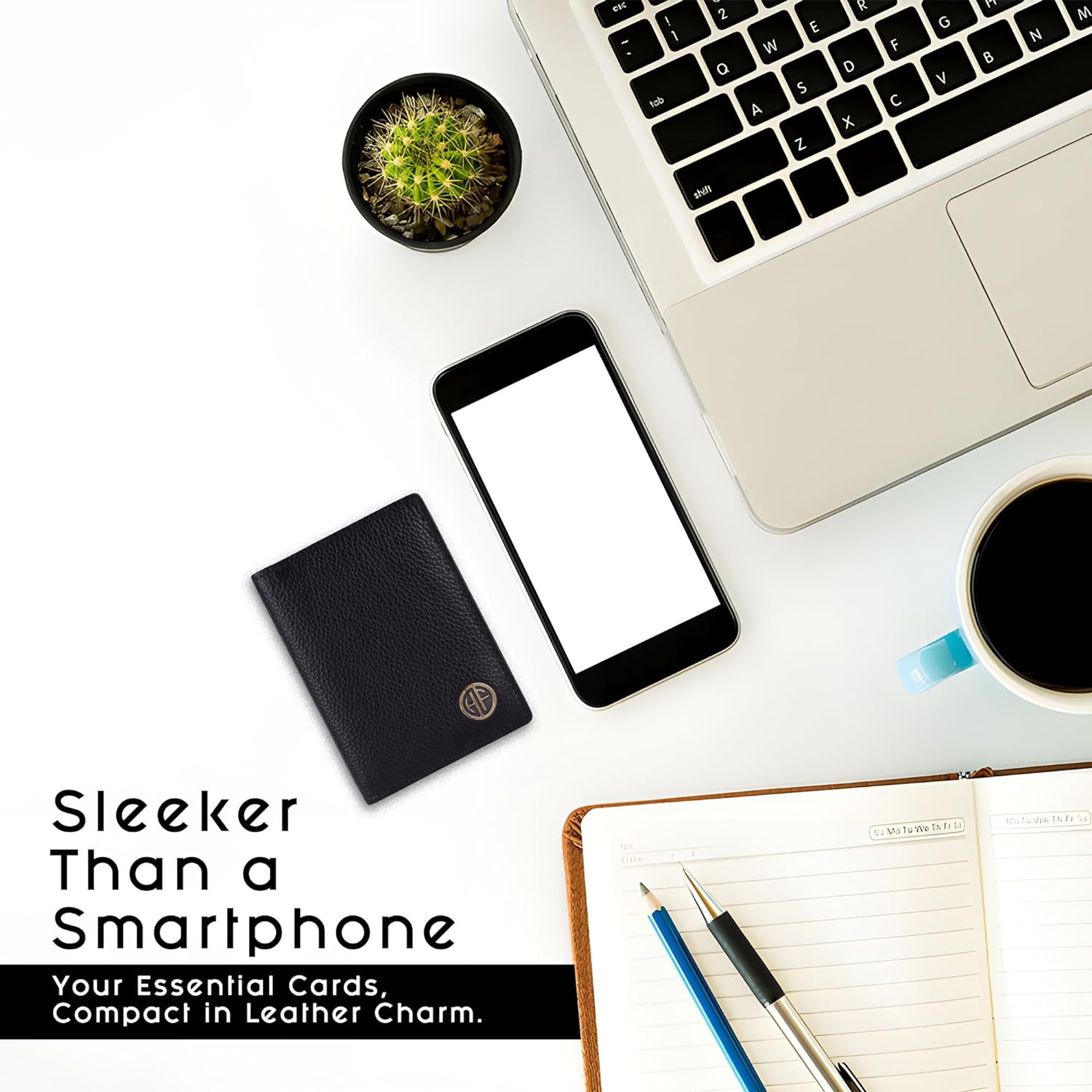 Card Holder Wallet for Men and Women - Genuine Leather - RFID Protected - 6 Slots for ATM Credit/Debit Card