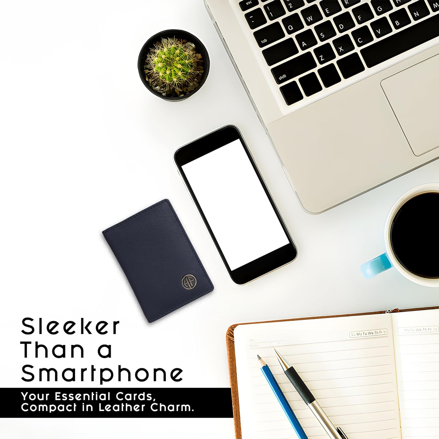 Card Holder Wallet for Men and Women - Genuine Leather - RFID Protected - 6 Slots for ATM Credit/Debit Card