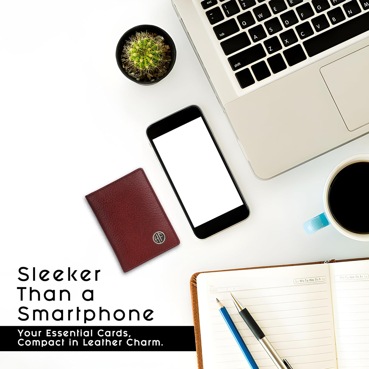 Card Holder Wallet for Men and Women - Genuine Leather - RFID Protected - 6 Slots for ATM Credit/Debit Card