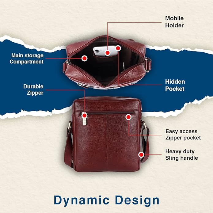 Genuine Leather Travel Messenger Sling Side Documents Bags| 1 Compartments |1 Inner Zipper pocket