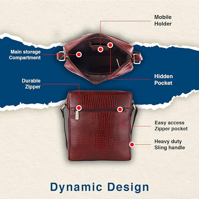 Genuine Leather Travel Messenger Sling Side Documents Bags| 1 Compartments |1 Inner Zipper pocket |1 front