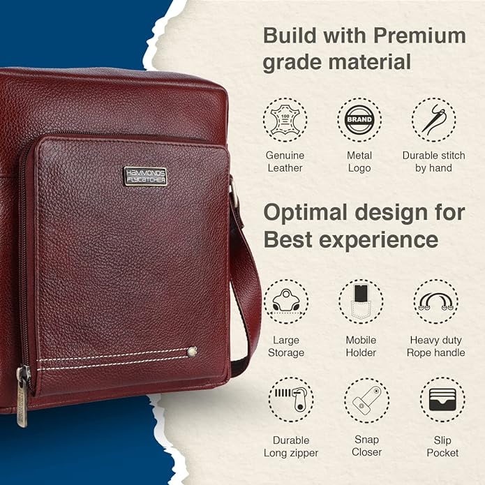 Genuine Leather Travel Messenger Sling Side Documents Bags| 1 Compartments |1 Inner Zipper pocket
