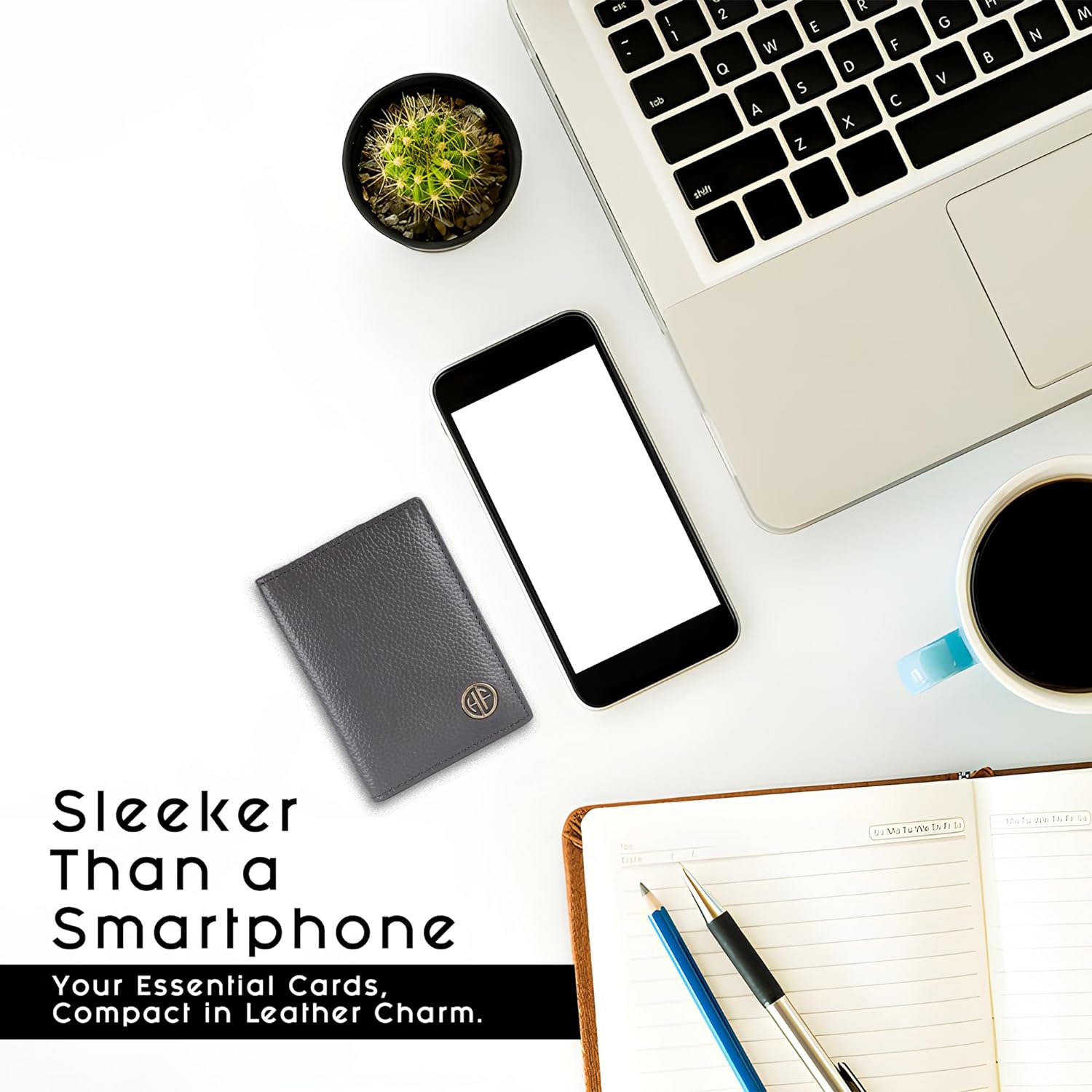 Card Holder Wallet for Men and Women - Genuine Leather - RFID Protected - 6 Slots for ATM Credit/Debit Card