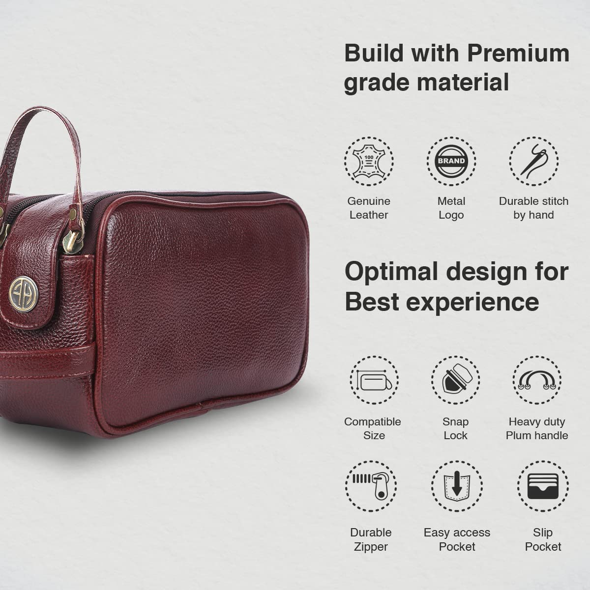 Leather Toiletry Travel Kit For Men and Women - Travel Organizer With Multiple Compartments Secondary image