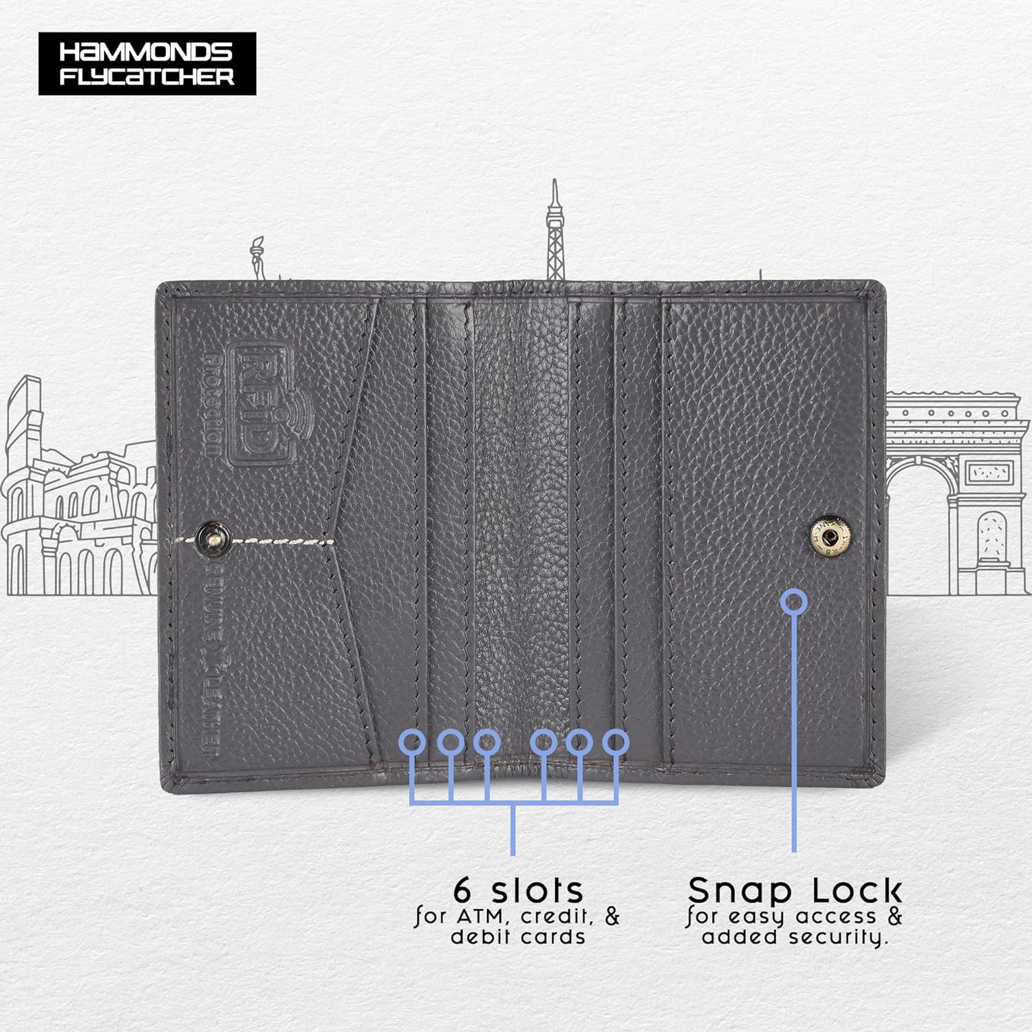 Card Holder Wallet for Men and Women - Genuine Leather - RFID Protected - 6 Slots for ATM Credit/Debit Card