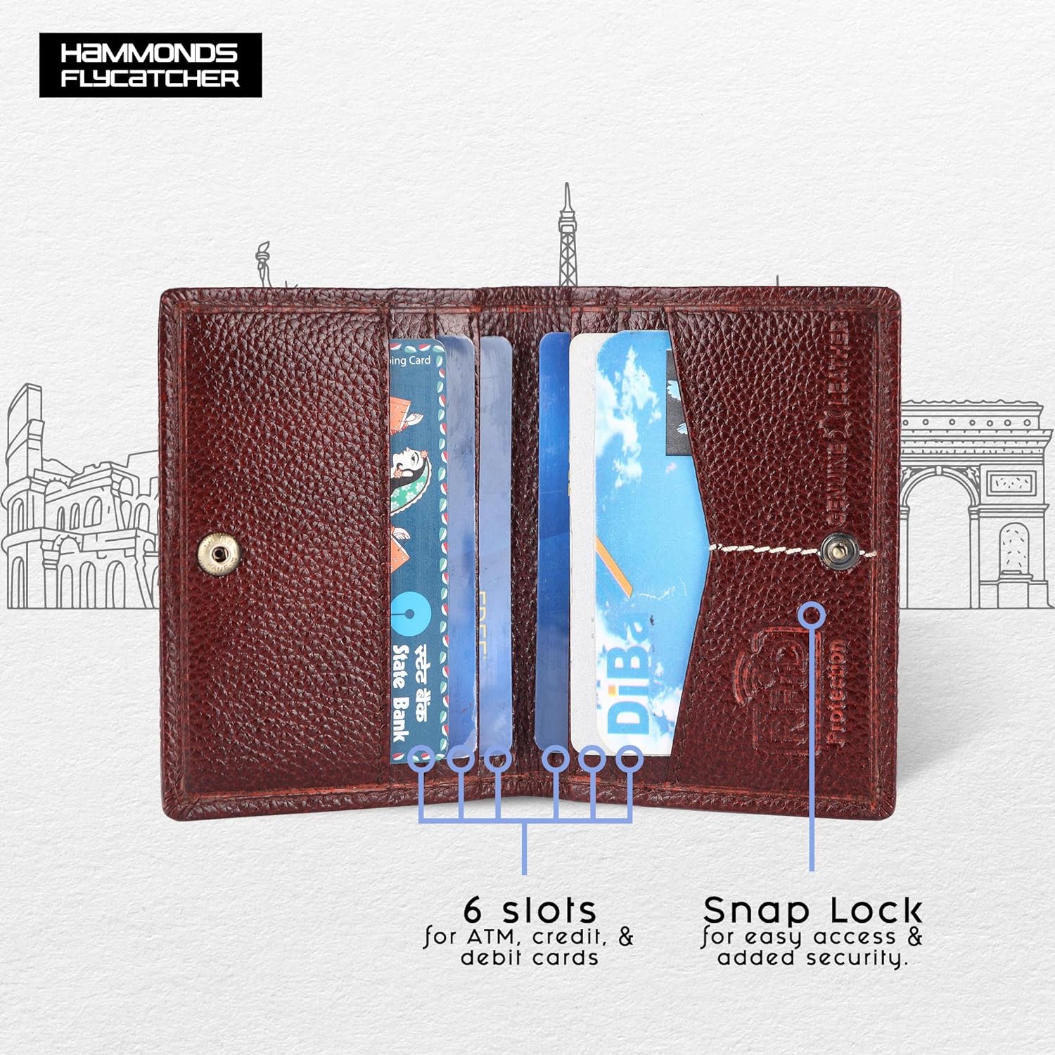 Card Holder Wallet for Men and Women - Genuine Leather - RFID Protected - 6 Slots for ATM Credit/Debit Card