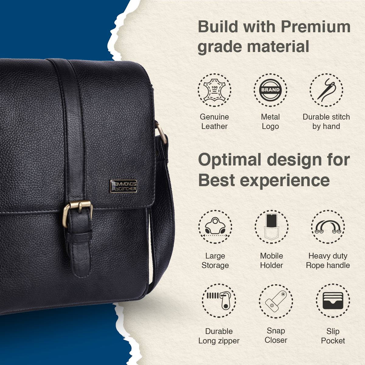 Genuine Leather Premium Sling Crossbody Bag For Men - 1 Year Warranty