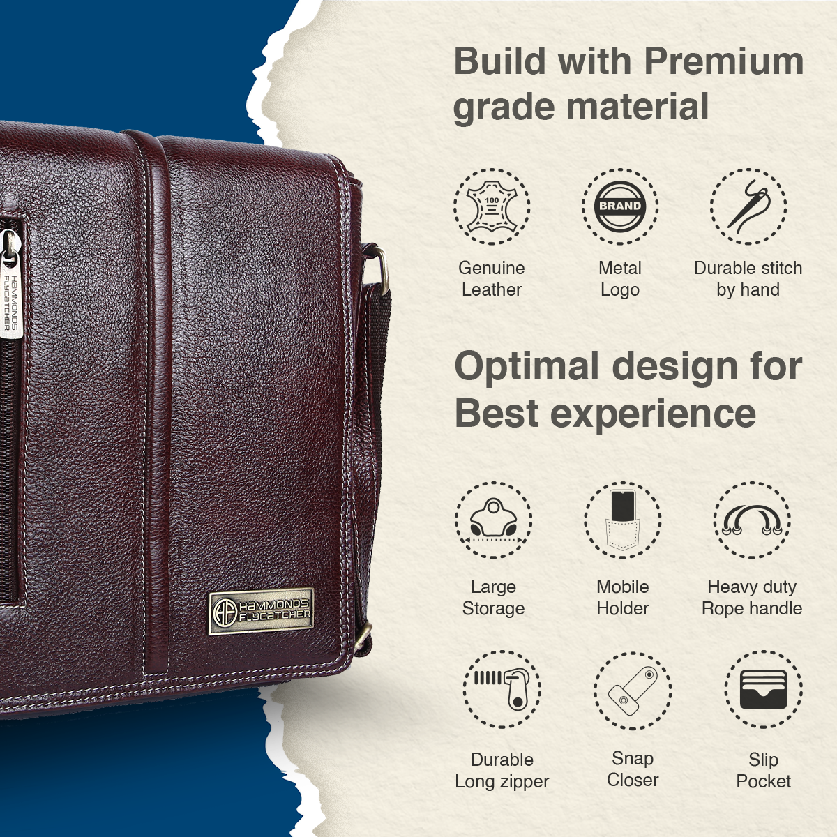 Premium Leather Stylish Mens Crossbody Bag - Adjustable Strap - 1 Year Warranty
