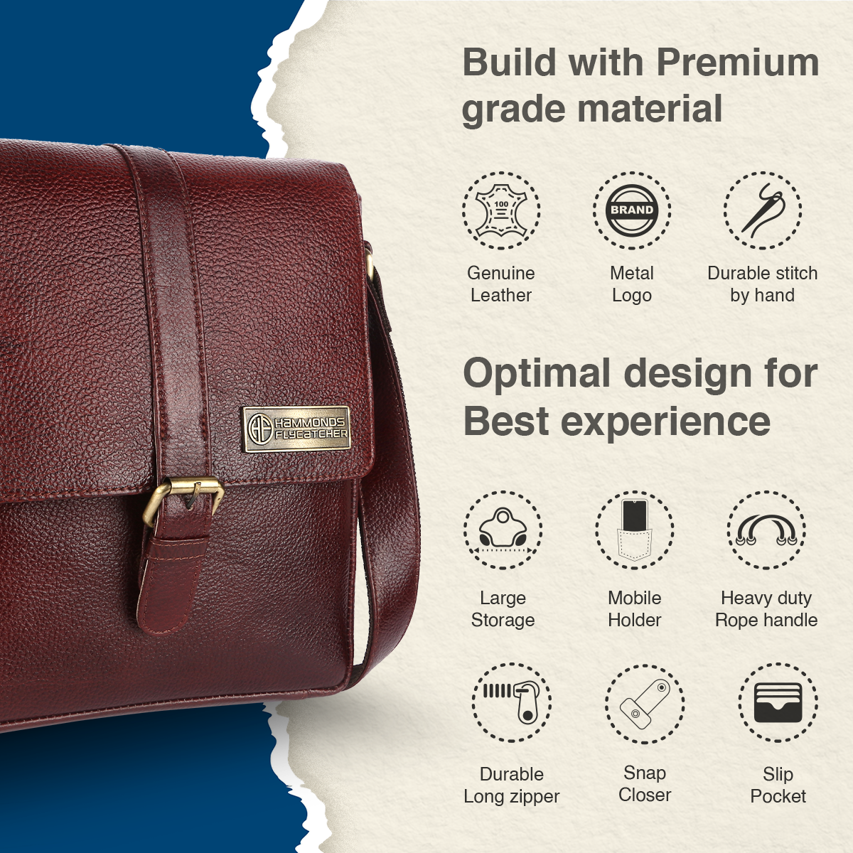 Genuine Leather Premium Sling Crossbody Bag For Men - 1 Year Warranty