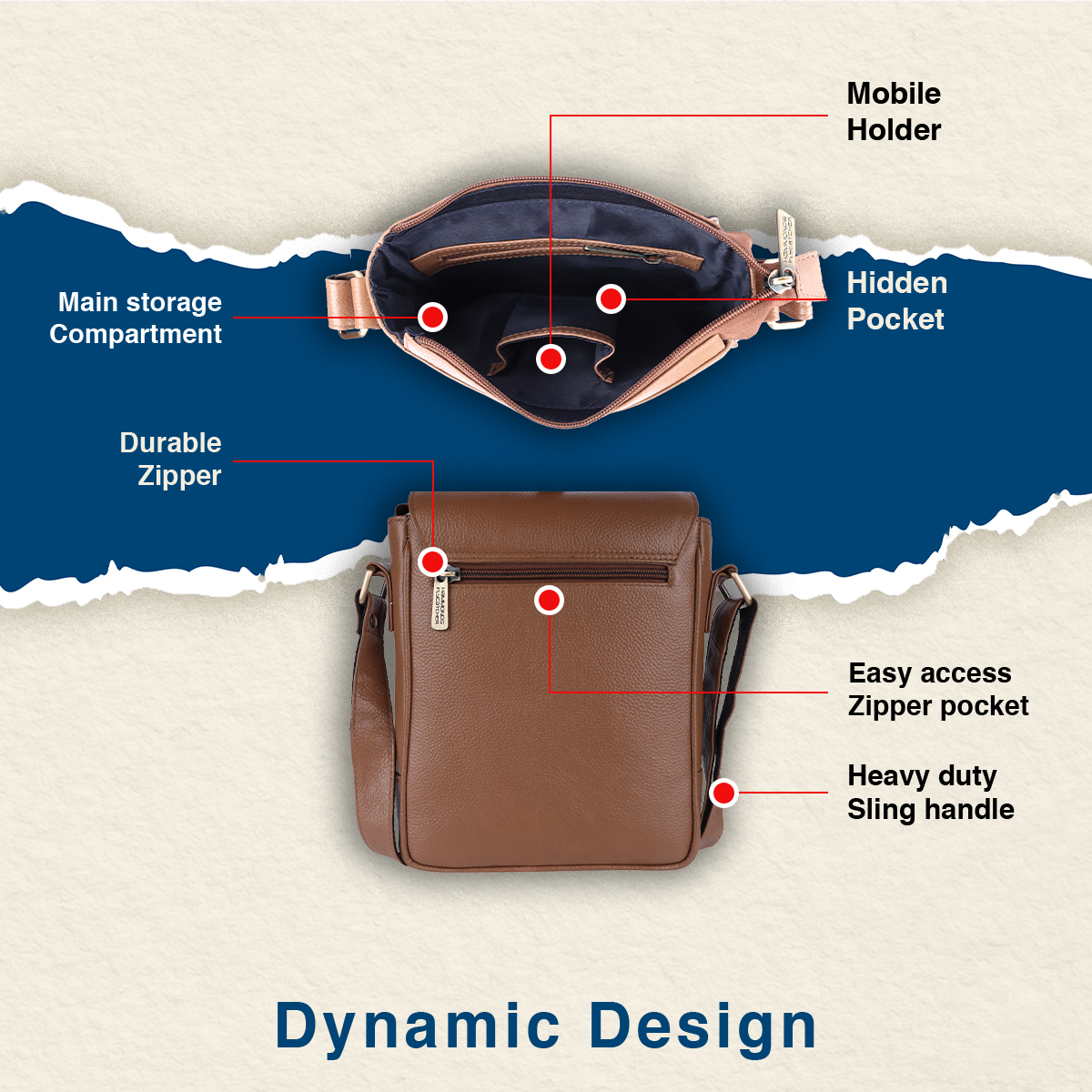 Premium Leather Sling Bag For Men - Adjustable Shoulder Strap - Ideal For Travel, College, and Office