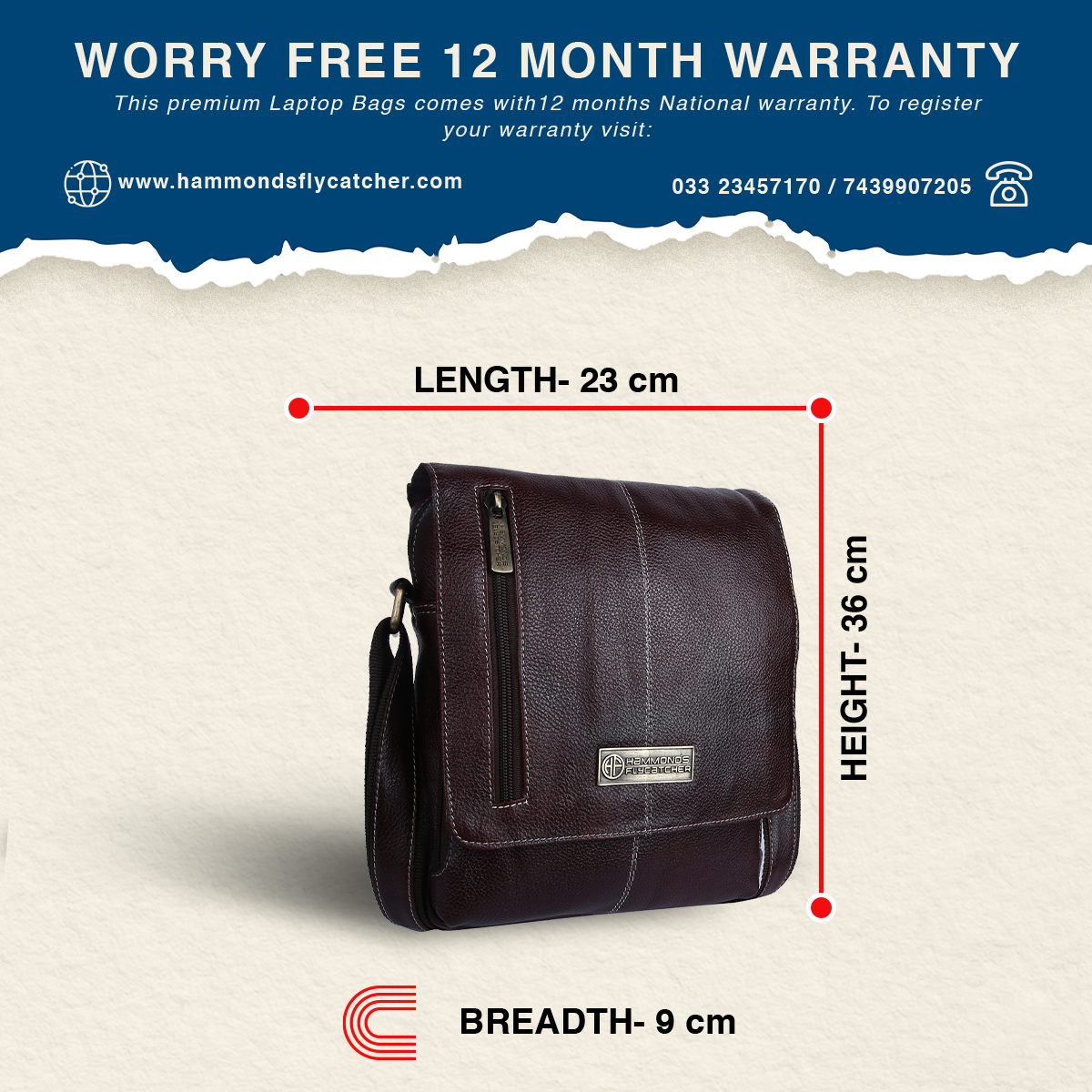 Premium Leather Sling Bag For Men - Adjustable Strap - 1 Year Warranty