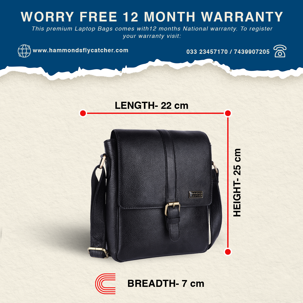 Genuine Leather Premium Sling Crossbody Bag For Men - 1 Year Warranty