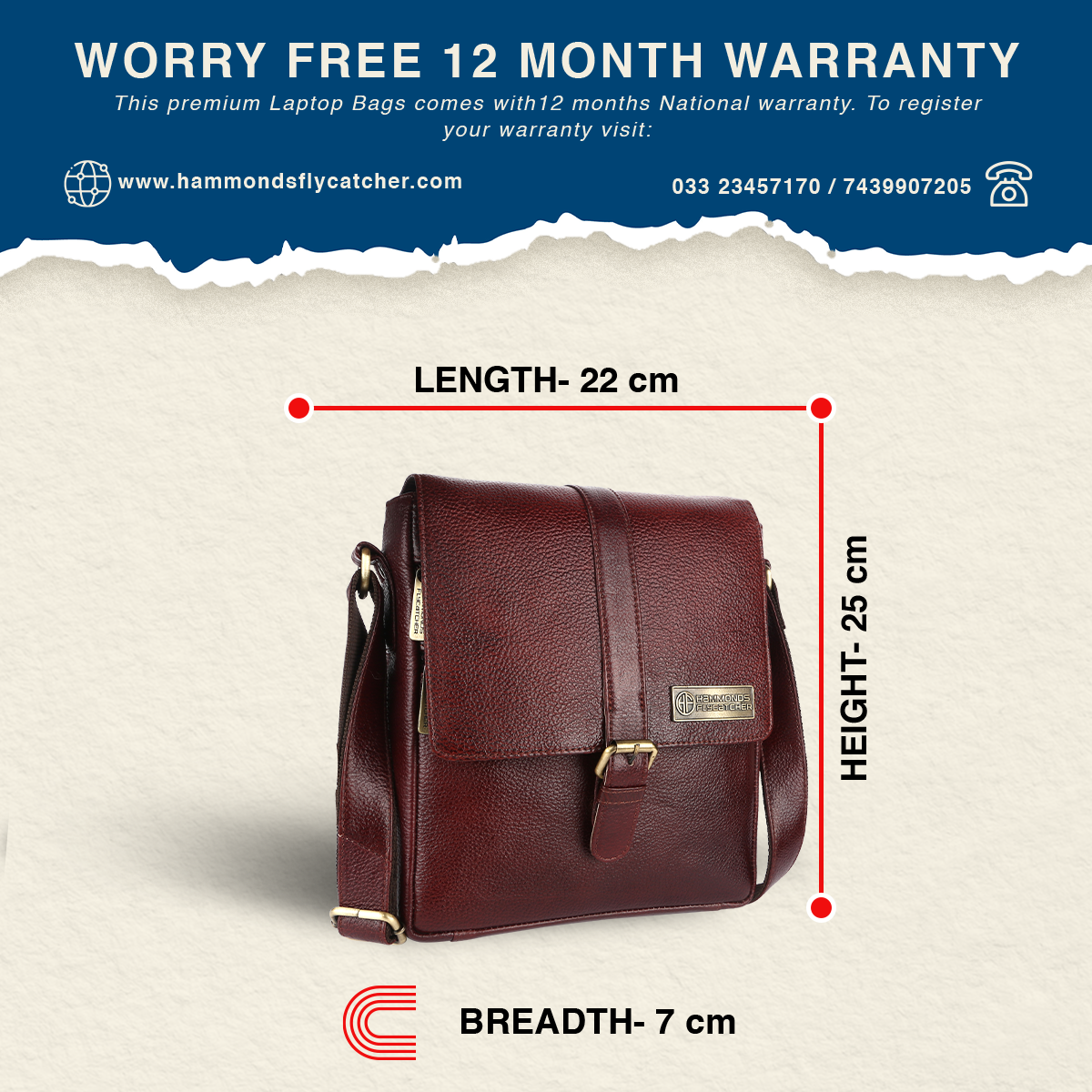 Genuine Leather Premium Sling Crossbody Bag For Men - 1 Year Warranty