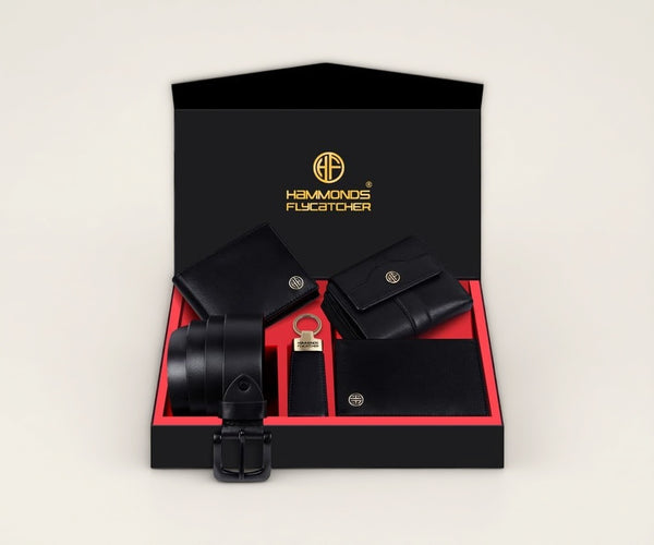 Genuine Leather Black Executive Gift Set | 5 in 1 Mega Combo| Men's Wallet, Ladies Wallet, Passport Holder,