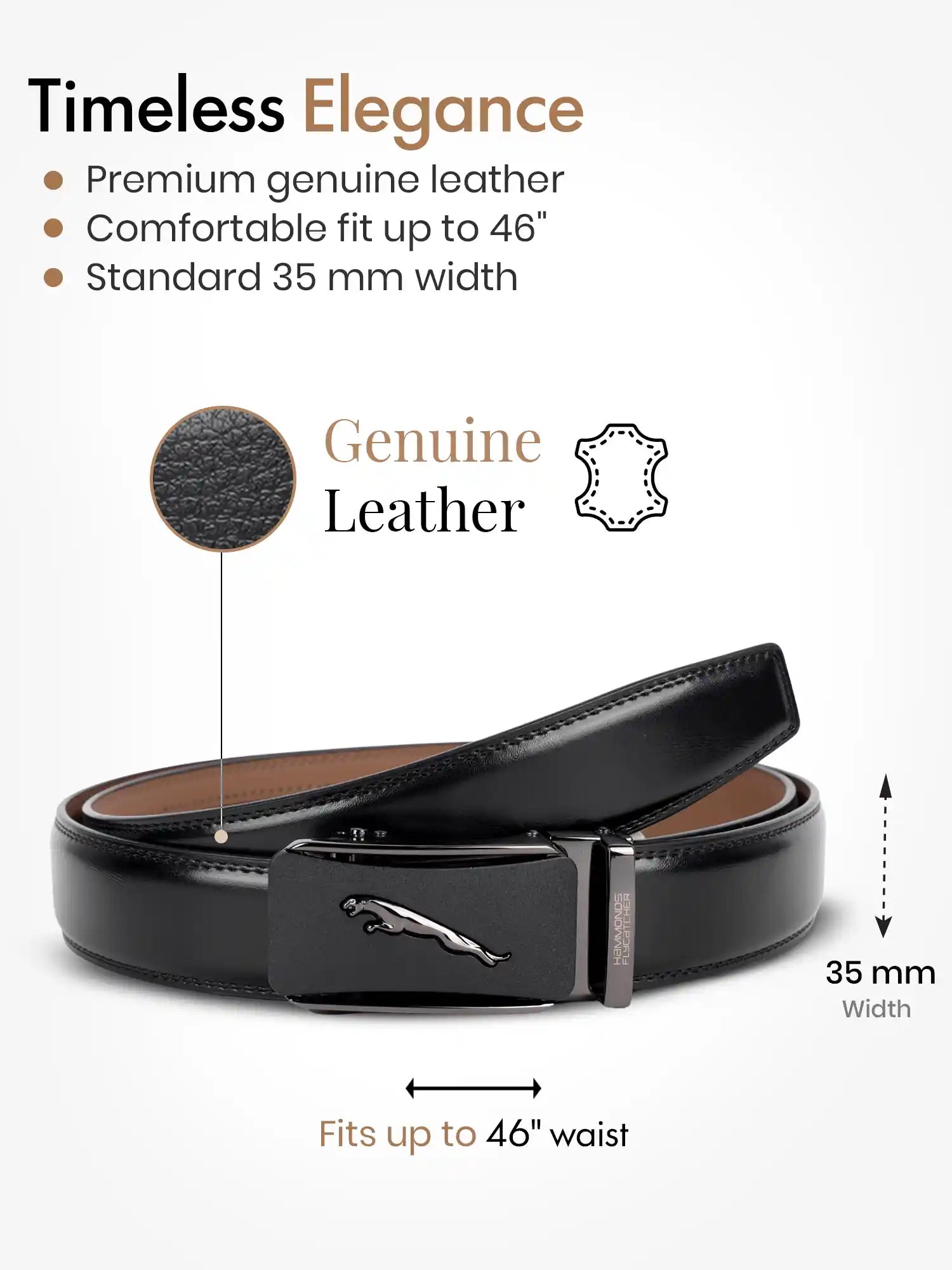 Genuine Leather Belts for Men, Autolock Micro Adjustable Ratchet Track Leather Belt for Men, Formal & Casual Leather Belt
