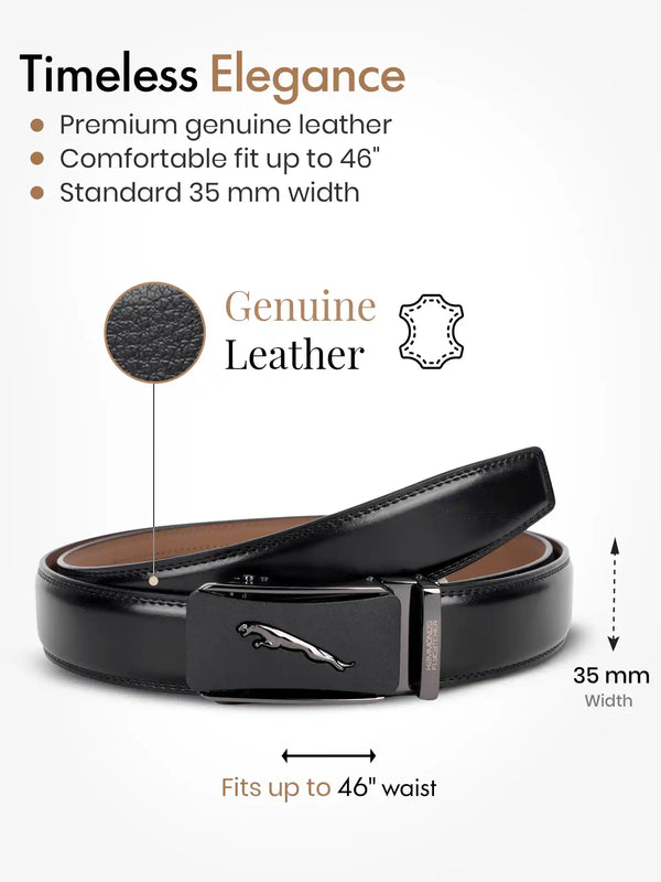 Genuine Leather Belts for Men, Autolock Micro Adjustable Ratchet Track Leather Belt for Men, Formal & Casual Leather Belt