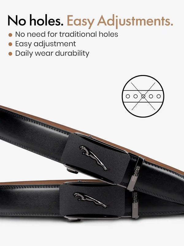 Genuine Leather Belts for Men, Autolock Micro Adjustable Ratchet Track Leather Belt for Men, Formal & Casual Leather Belt