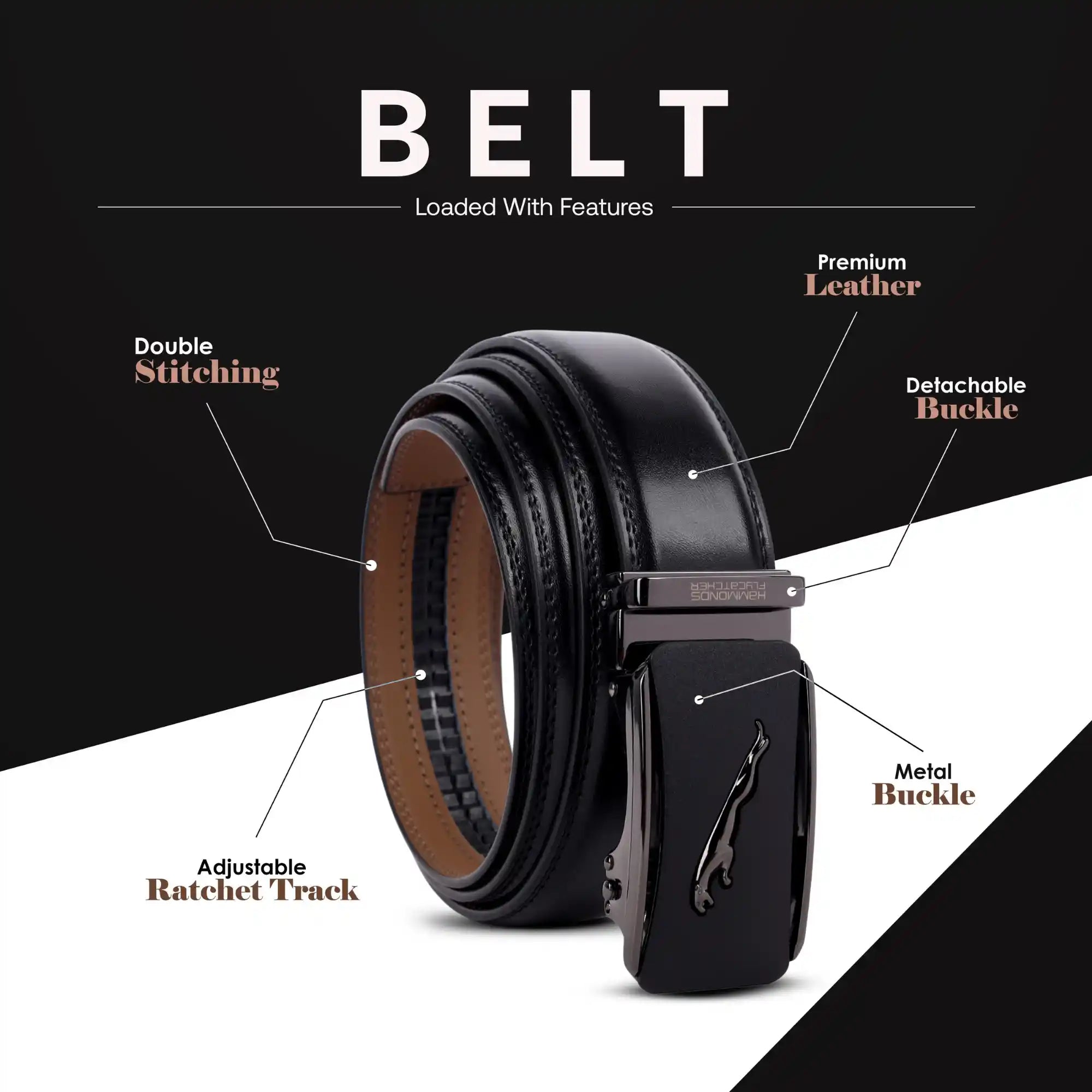 Genuine Leather Belts for Men, Autolock Micro Adjustable Ratchet Track Leather Belt for Men, Formal & Casual Leather Belt