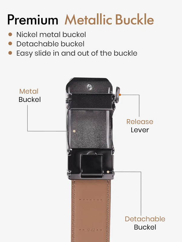 Genuine Leather Belts for Men, Autolock Micro Adjustable Ratchet Track Leather Belt for Men, Formal & Casual Leather Belt