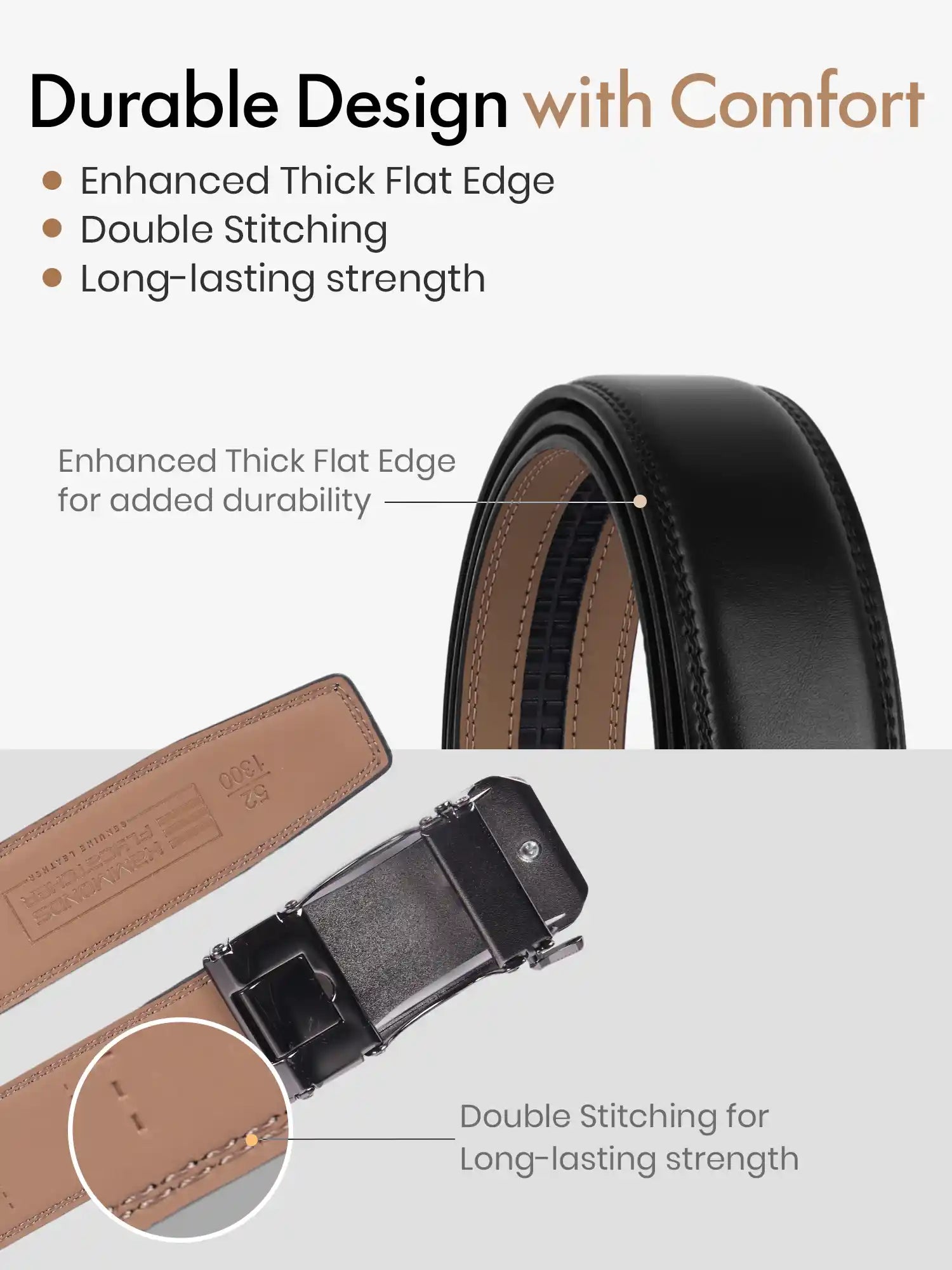 Genuine Leather Belts for Men, Autolock Micro Adjustable Ratchet Track Leather Belt for Men, Formal & Casual Leather Belt