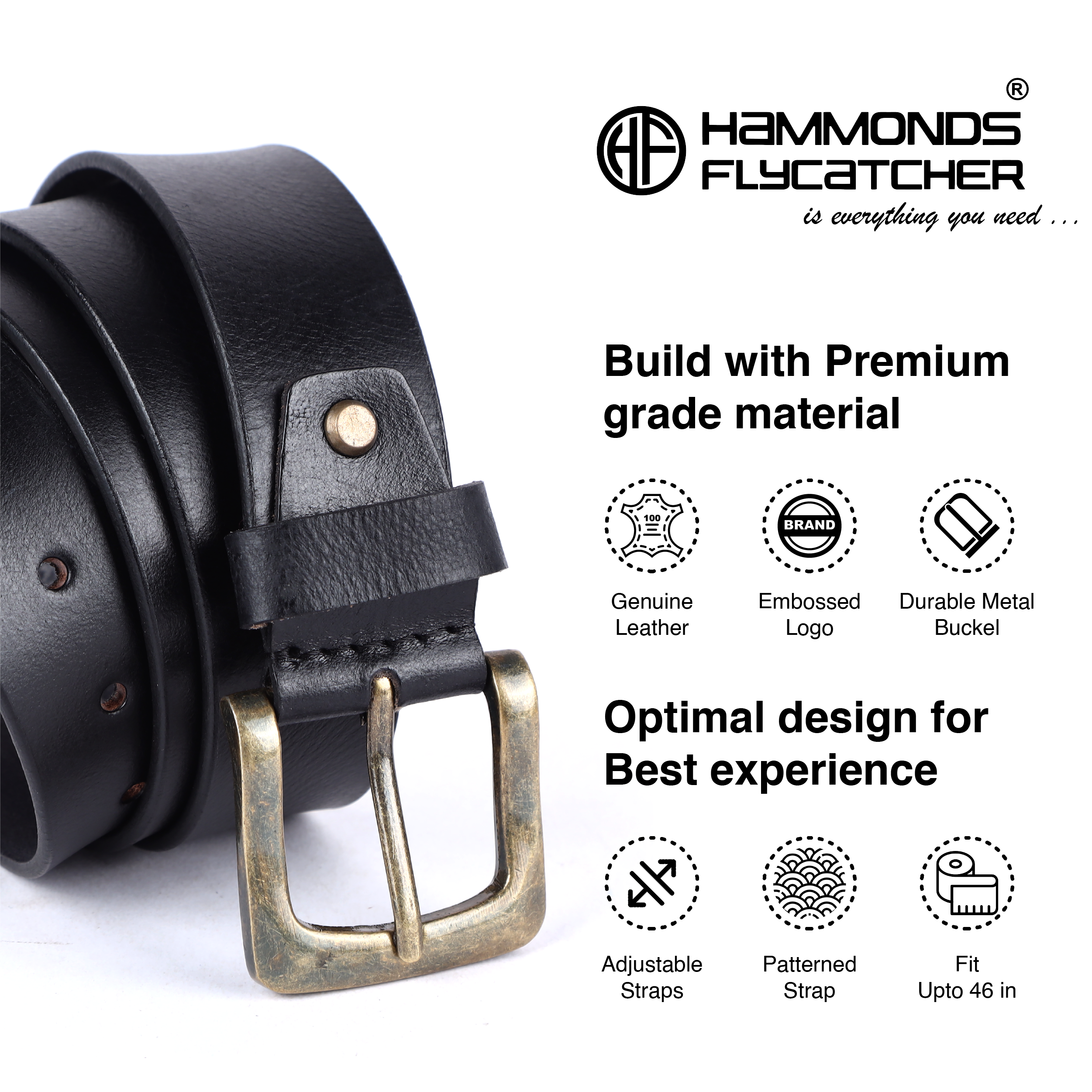 Genuine Leather Belt for Men - Waist Belt Ideal for Casual, Formal - Fits Waist 28-46 Inch