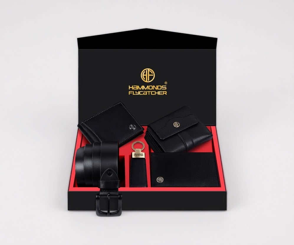 Genuine Leather Black Executive Gift Set | 5 in 1 Mega Combo| Men's Wallet, Ladies Wallet, Passport Holder,