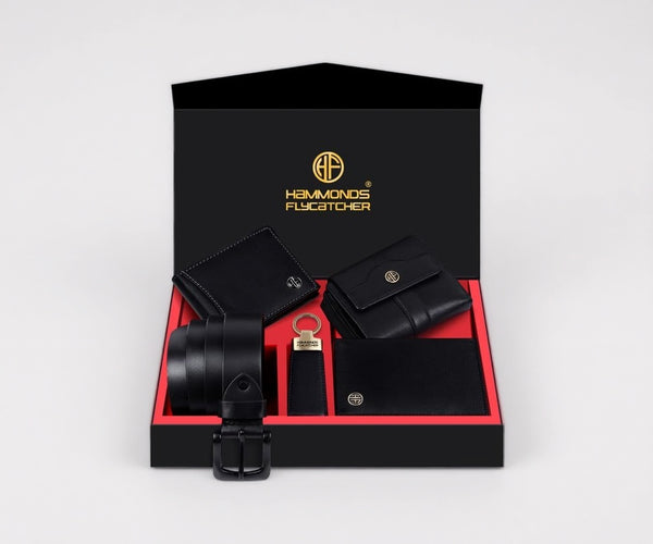 Genuine Leather Black Executive Gift Set | 5 in 1 Mega Combo| Men's Wallet, Ladies Wallet, Passport Holder,