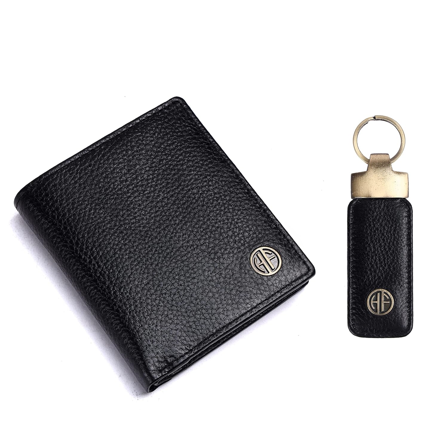 RFID-Blocking Leather Wallet & Keychain Set for Men - 4 Card Slots, Car/Home/Bike Keys - Premium Gift