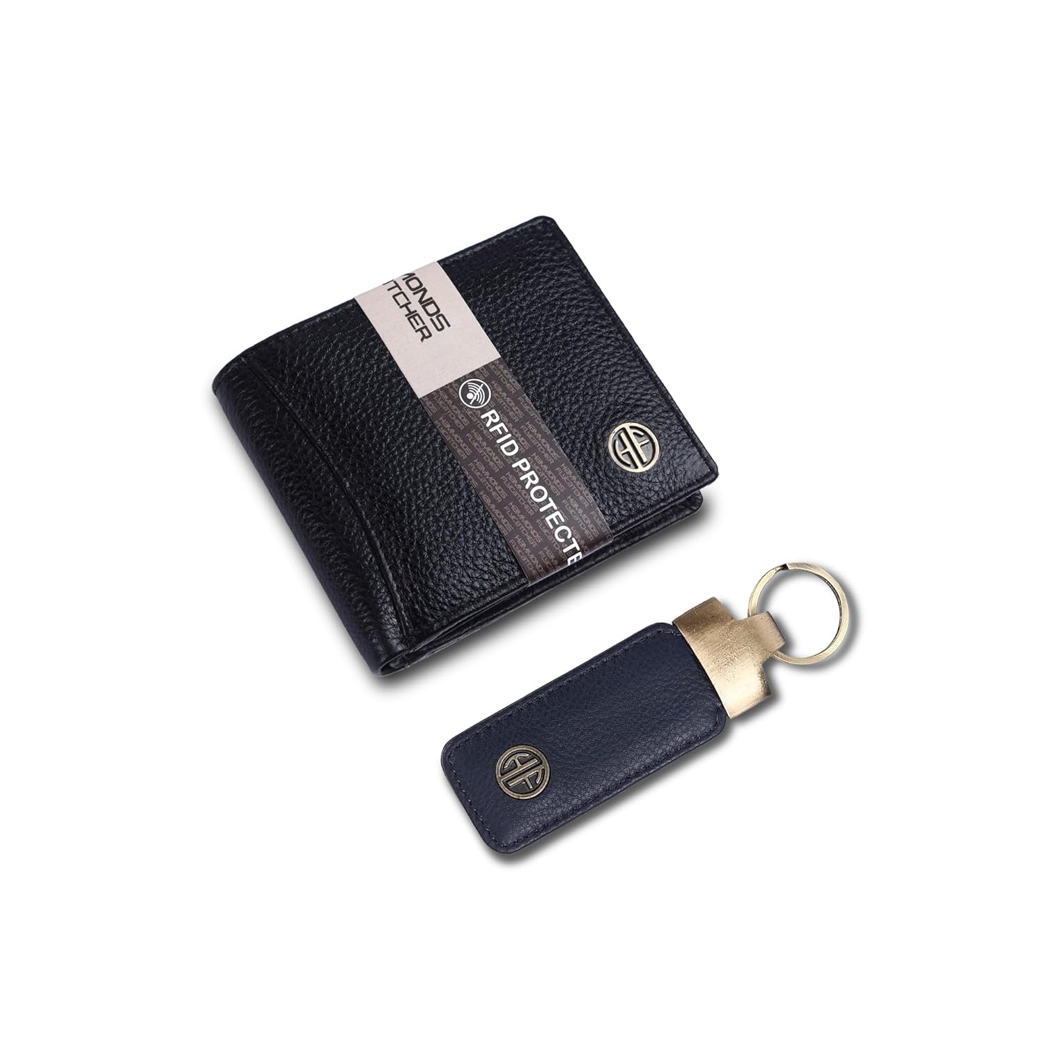 RFID-Blocking Leather Wallet & Keychain Set for Men - 4 Card Slots, Car/Home/Bike Keys - Premium Gift