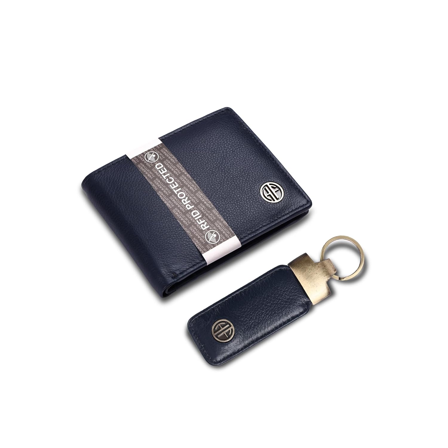 RFID-Blocking Leather Wallet & Keychain Set for Men - 4 Card Slots, Car/Home/Bike Keys - Premium Gift