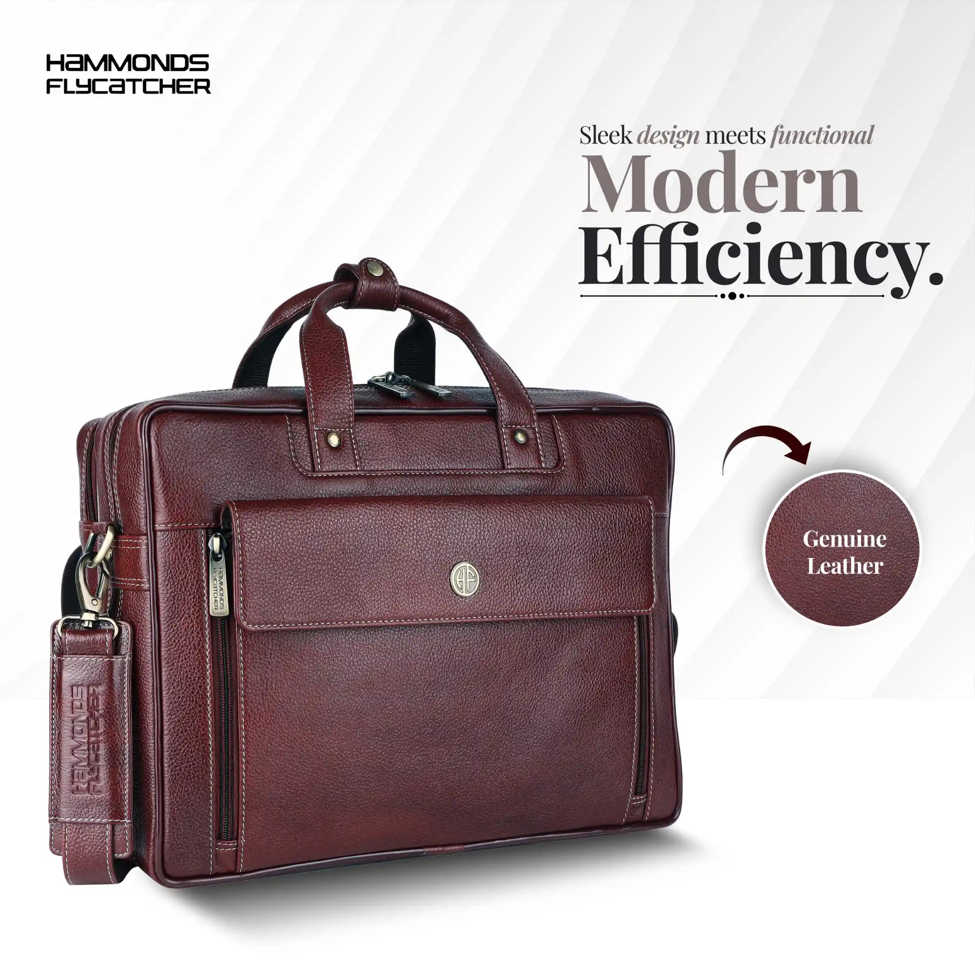 Genuine Leather Expandable Laptop Bag for Men with Adjustable Strap - Fits Upto 15.6" Laptop/MacBook  - 1 Year Warranty Secondary image
